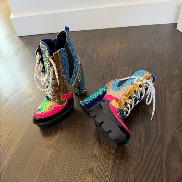 CAPE ROBBIN Colorful Sequin Ankle Boots - Picture 3 of 5